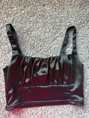 Adika Black Satin Ruched Crop Tank